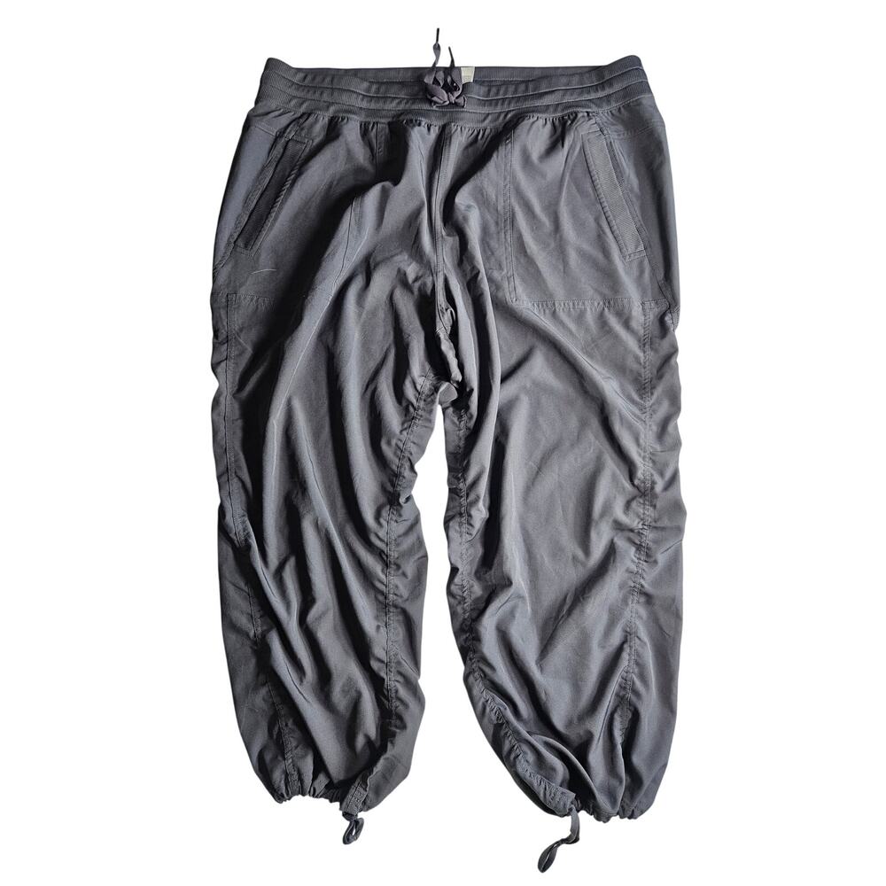 RBX Plus 1X Woven Capri Pants Ruched Drawstring Cuff Jogger Charcoal Gray
